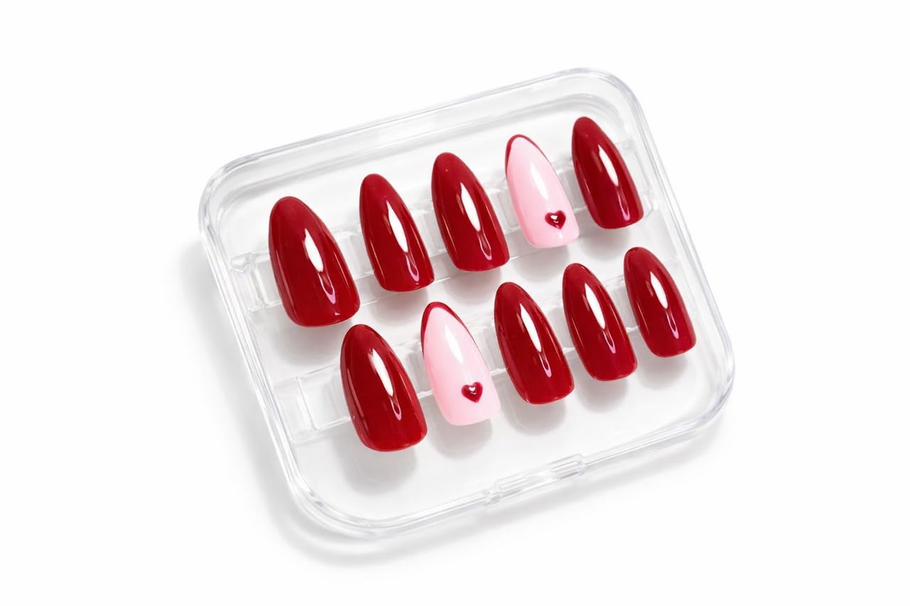 IVORY TIPS Handmade Red & Pink Heart Press On Nails Reusable Nail Extensions for Women Glossy Artificial Fake Nails Set Cute Valentine-image-42