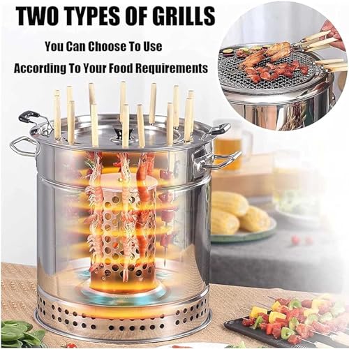 Barbecue a carbonella senza fumo a 360° per carne di vitello, include 20 spiedini, perfetto per campeggio all'aperto e feste barbecue