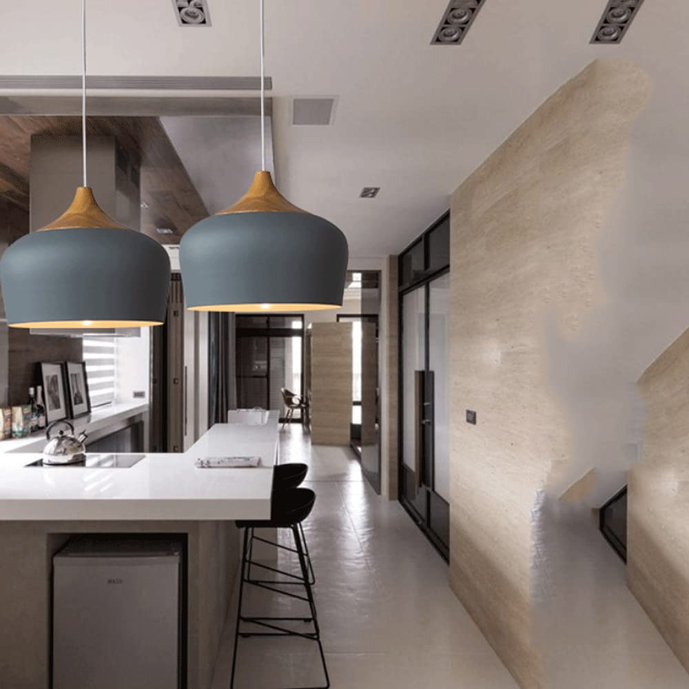 JMEDIC Éclairage Suspendu en Métal Moderne Nordique, Abat-Jour De Lustre en Métal De Couleur De Base E26, Luminaires Quotidiens Simples d'art en Bois, pour Îlot De Cuisine, Bar, Restaurant, Lanterne