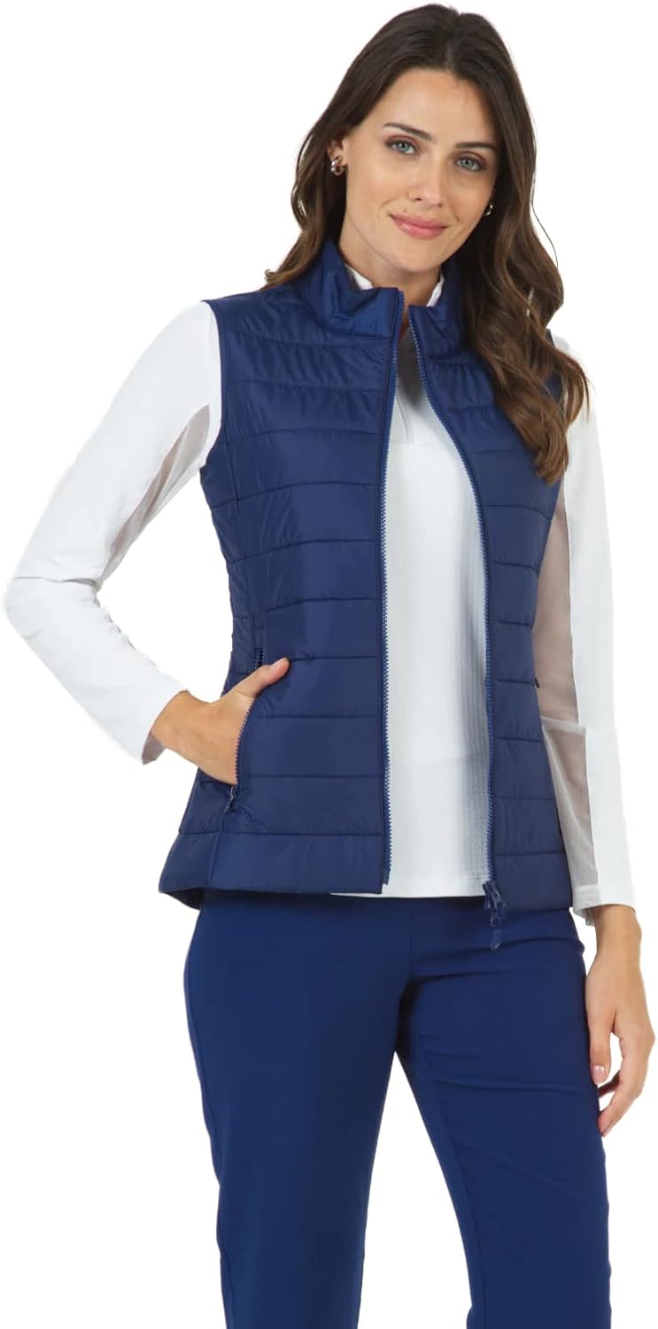 IBKUL Women’s Athleisure Wear | 2-Way Breathable Light Weight Polartec Power Fill® Insulation Quilted Vest – 34000 Black Solid S