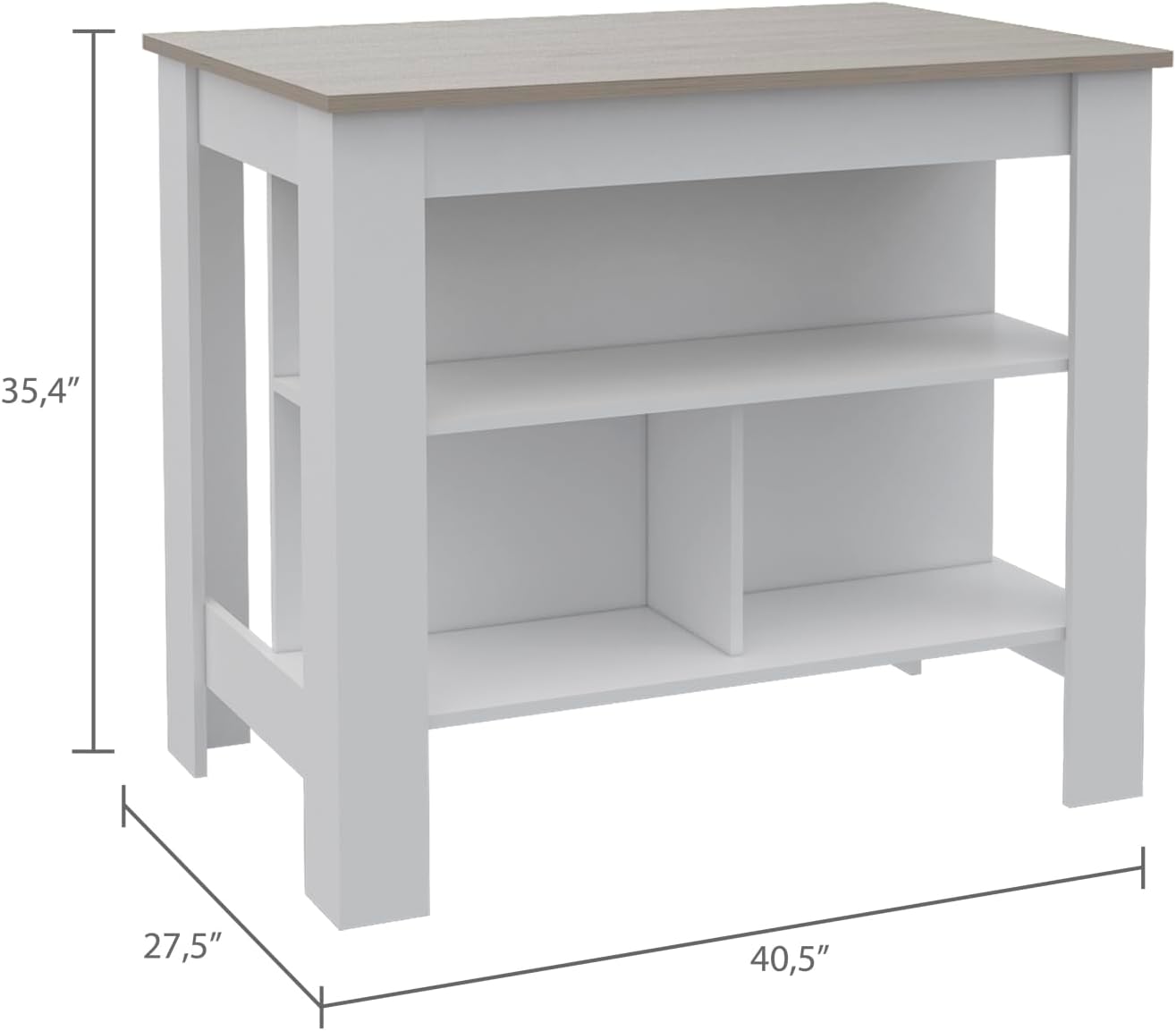 Rockaway 3-Shelf Kitchen Island White and Light Grey - Particle Board - Hygienic - Kitchen Prep - Family-Friendly