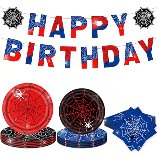 laventy bandeirinhas aniversário vermelho preto louça festa super-heróis spider jogo louça infantil decorativa conjunto de festas infantis