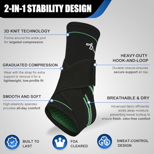 Image of ABIRAM Ankle Brace for Men & Women - Adjustable Compression Sleeve with Wrap, Stability Support & Relief for Sprained Ankle, Plantar Fasciitis & Achilles Tendonitis - Breathable Running & Sports Gear