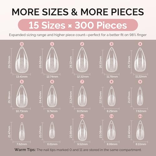 Image of MelodySusie Medium Almond Stiletto X Nail Tips - 300Pcs 15 Sizes Clear Acrylic, Half Matte Full Cover Press on Nails for DIY Extension & Salon Use, Pre-Shaped for Long-Lasting Manicure