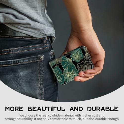 Image of Cute Credit Card Holder with Zipper, Art Leaf RFID-Blocking Card Case Small Wallet for Women Men, Multi-slot Card Organizer Case Travel Accordion Wallet