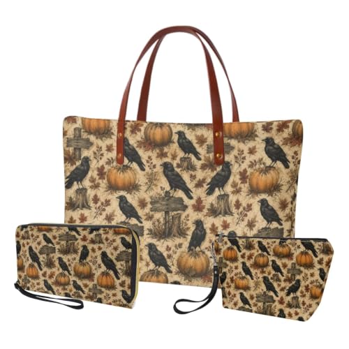 Image of Top Handle Purse for Women, Large Tote Handbag With PU Wallet Set, Gift for Mom