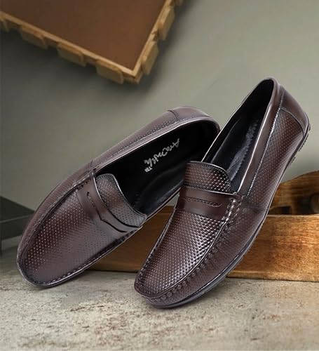 Image of ARAMISH Men's Leather Slip on Formal Shoes Moccasin Loafers for Men