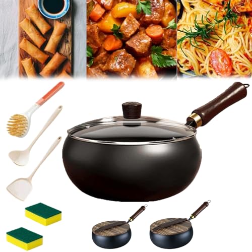 Wok de hierro fundido sin recubrimiento con tapa, 9.5 pulg miniatura 1