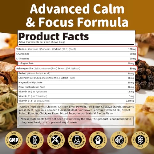 Image of Calming Chews for Dogs - 12-in-1 Dog Calming Treats with Herbal & Vitamins, Relaxation, Focus & Behavior Support for Anxiety, Separation, Barking, Travel, Stress, Upgraded Bacon Flavor, 90 Ct
