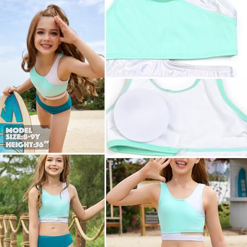 Mirawsie Girls Swimsuit Bikini 2 Piece Set Patchwork Cut Out Split Sport Suits 6-144
