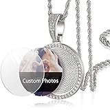 YIMERAIRE Photo Necklace for Men Custom Picture Around Pendant Necklace Rope Chain Personalized AAA Cubic Zirconia Hamsa Hand Necklace Bling Hip Hop Jewelry for Men