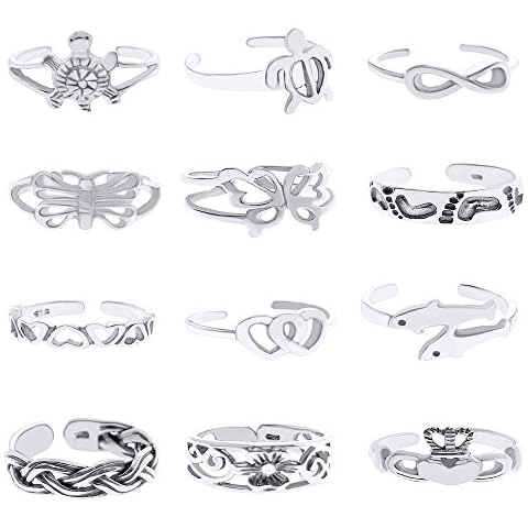 Inspired Jewelry Solid Sterling Silver Knuckle or Toe Rings - Adjustable Fit - Set of 12 Cover