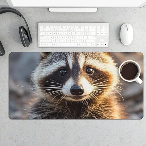 Desk Pad Protector 24x12 Inch Extended Cute Raccoon