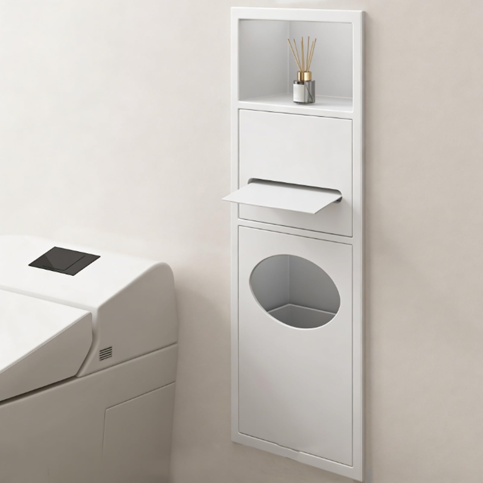 Dispensador Papel Secamanos Empotrado, Dispensador de Toallas de Papel Comercial con Cubo de Basura de Gran Capacidad, Acero Inoxidable 304 para Comercial, Baño(White,630x200x135mm)