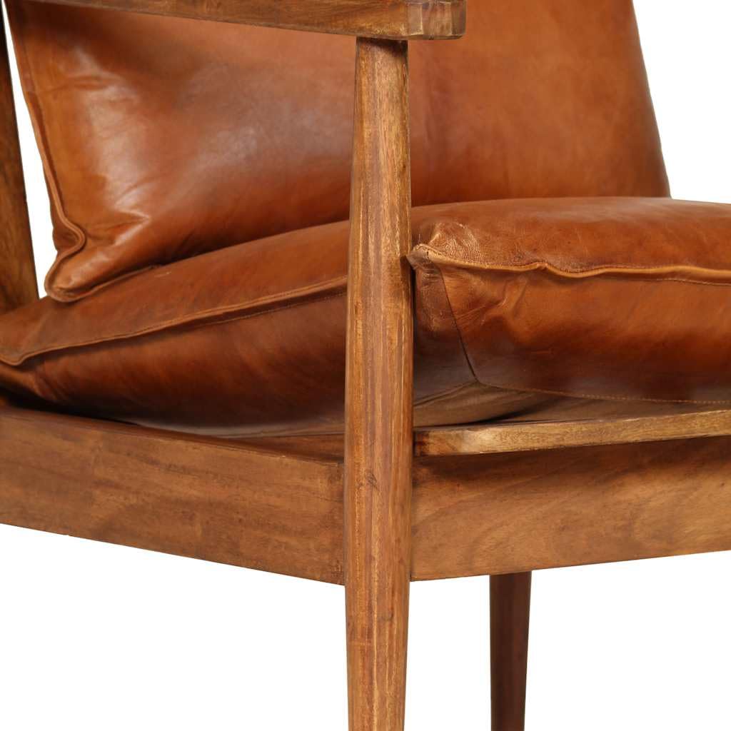 vidaXL Sillón de Cuero auténtico marrón con Madera de Acacia