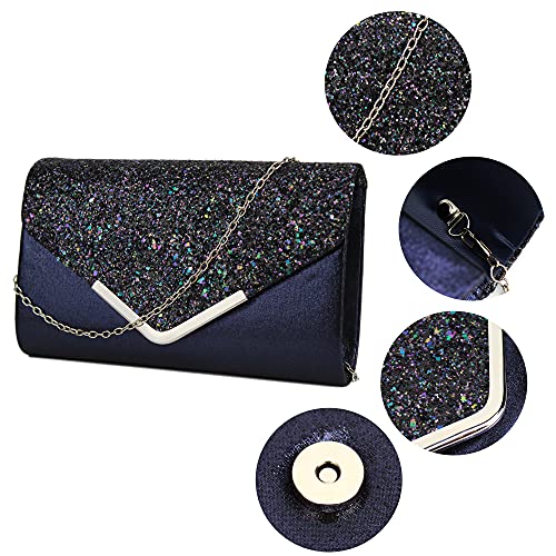 Image of Queena Womens Shiny Glitter Evening Clutch Envelope Handbag Chain Purse for Wedding Party Prom Gift for Mom Wife Girlfriend