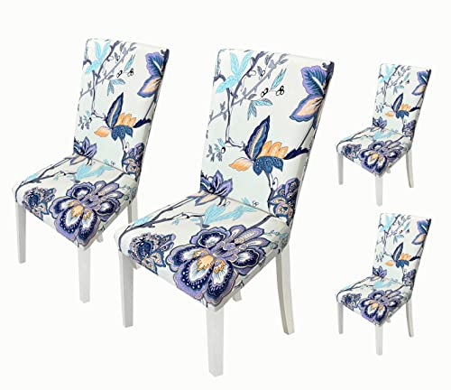 Image of House of Quirk Elastic Chair Cover Stretch Removable Washable Short Dining Chair Cover Protector Seat Slipcover (Pack of 4, Blue Butterfly)