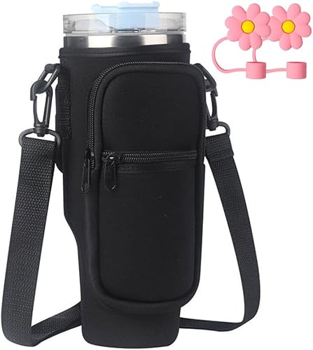 Bolsa para botella de agua con bolsillo para teléfono Stanley de 40 onzas, soporte para botella de agua con correa de hombro ajustable para caminar,