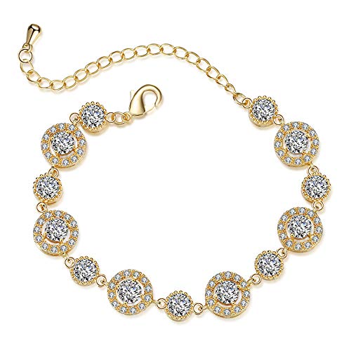 Luxury 14K Gold Moissanite Bracelet for Women, Sparkling Crystal Adjustable Length Charm Bracelet, Jewelry Gift for Mother