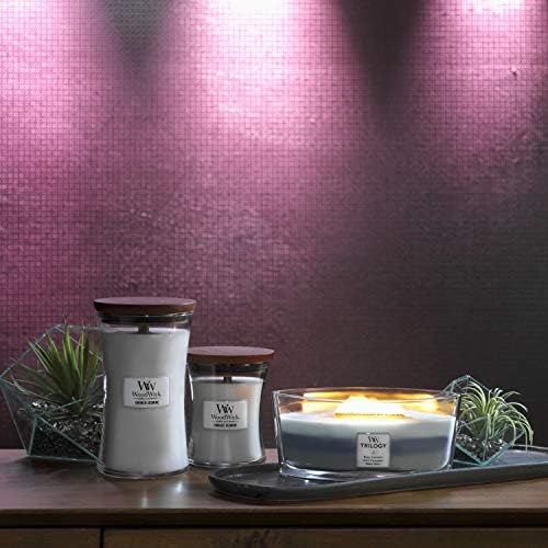 Woodwick Hourglass Scented Trilogy Candle with Pluswick Innovation, Woven Comforts, Grey, Clear, BrownLarge