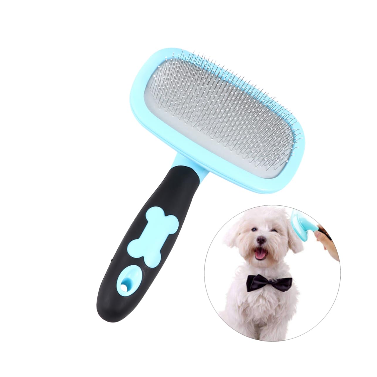POPETPOP Rotatable Pet Massager Comb Large Blue Grooming Tool for Dogs Cats Cleans Loose Hair Tangles Dirt with Comfortable Grip for Daily Grooming