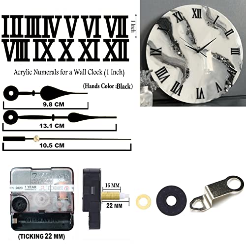Image of 12 Pcs Arabic Mirrored Acrylic Numerals Movement Machine 22mm for Wood Resin Marble Clock Fancy Needles Pack 1 (Black D2)