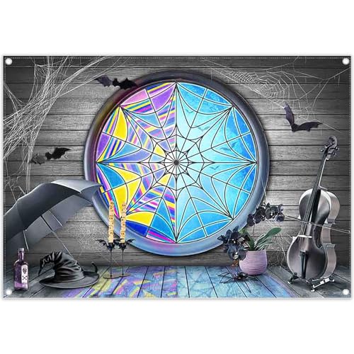 Yriujul Fabric 7x5ft Halloween Spider Web Window Photography Backdrop