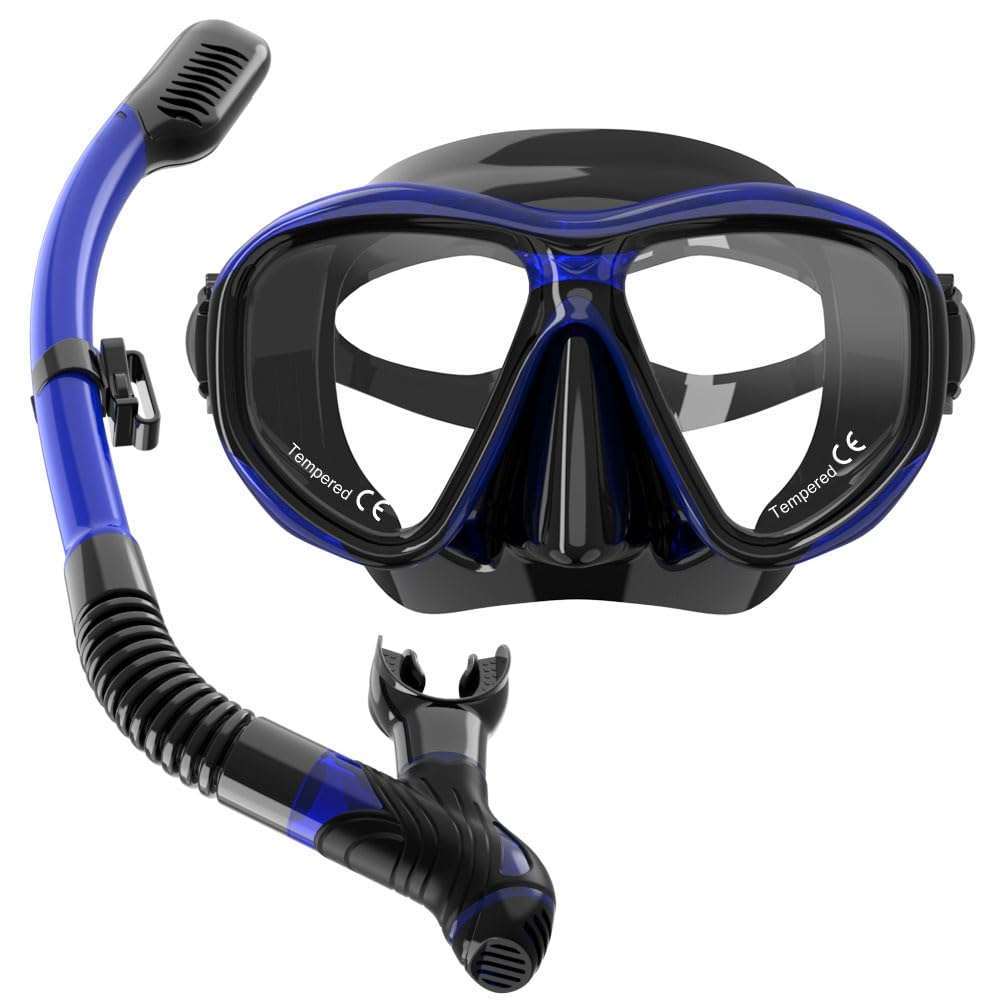 Findway Gafas Buceo Adulto, Vidrio Templado Máscaras de Buceo,Dry Máscara Snorkel para Adultos y Adolescentes, Anti-Fugas Anti UV,máscara panorámica de visión Amplia, respiración Libre