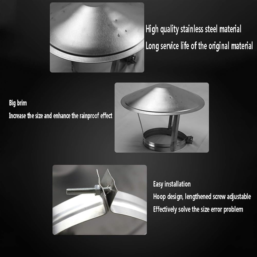 Zanotva Stainless Steel Chimney Cowl, Adjustable Rain and Snow Cover Protector Cap,Roof Cowl, Ducting, Ventilation, Cap, Rain Hat，Hoop Adjustable (Size : 110mm)