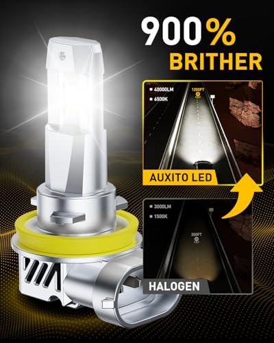 Image of AUXITO H11 9005 LED Bulbs Combos, 100000LM 900% Super Bright, 60000+ Hours Life Service, 6500K Cool White, 1:1 Mini Size Wireless HB3 H8 H9 Halogen Replacement, Plug & Play, Pack of 4