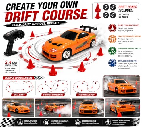 Image of Remote Control Sports Car & Off-Road SUV Toy for Kids, High Speed RC Racing with Wireless Remote, Realistic Lights & Premium Design Gift for Boys Girls (1:64 Supra CAR)