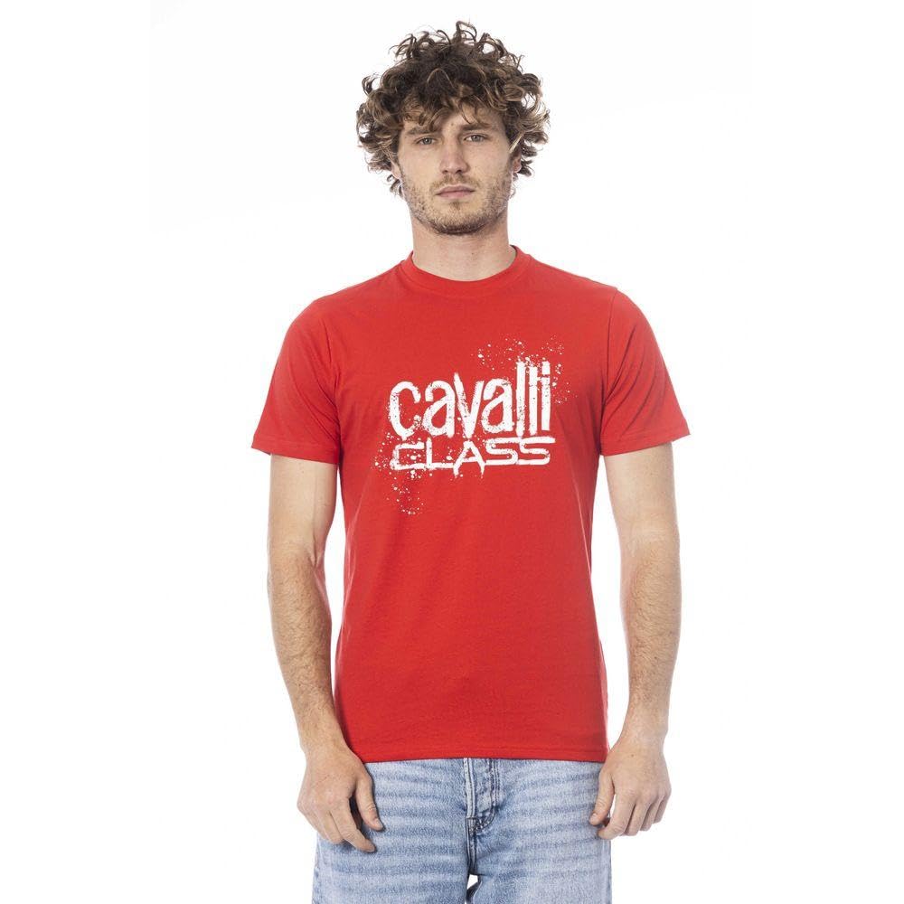 Cavalli Class Czerwona koszulka z nadrukiem w sprayu Signature Fashion - dla mężczyzn