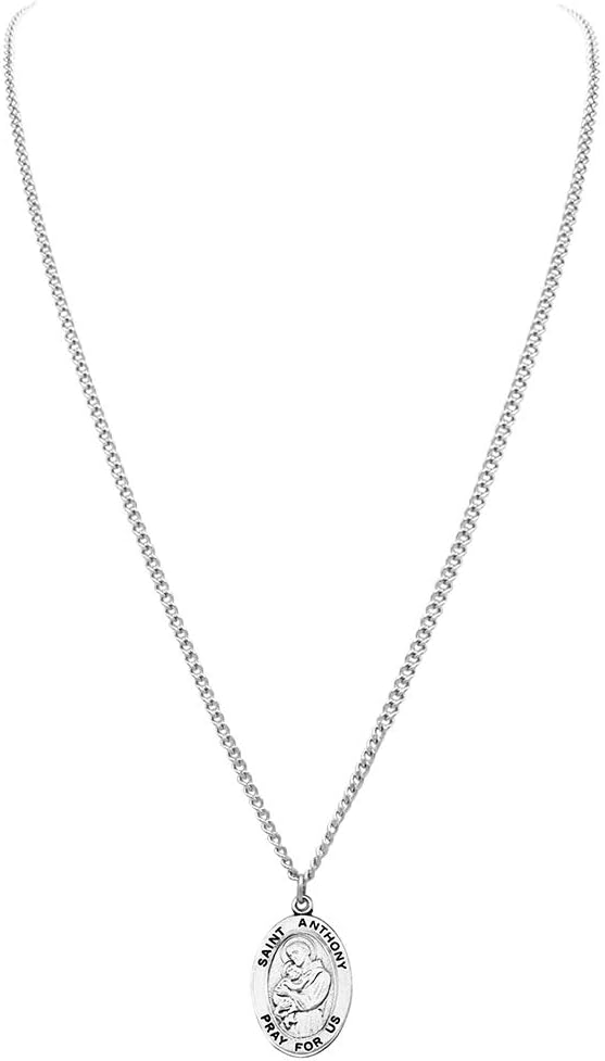 Rosemarie Collections Religious Saint Medal Pendant On Claspless Stainless Steel Curb Chain Necklace With Biography And Picture Folder, 24" - Image 2