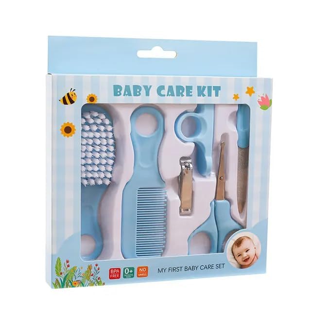 QUEEN BEE Baby Grooming Baby Healthcare Kit Newborn Baby Care Accessories Baby Health Care Set Baby Nail Clipper Scissors Hair Comb Brush Nose Cleaner Safety for Toddler Infant (Blue)-image-34