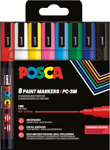 Uni-Ball 186558 - POSCA Marker Set, 8 rotuladores acrílicos PC-3M...