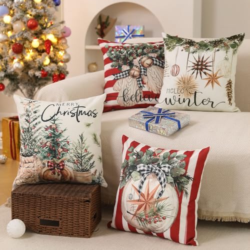 DFXSZ-Christmas-Pillow-Covers-18×18-inch-Set-of-4-Christmas-Tree-Gloves-Hello-Winter-Decorative-Red-White-Stripe-Throw-Pillow-Covers-Winter-Farmhouse-Decoration-for-Home-Couch-134 DFXSZ Christmas Pillow Covers 18×18 inch Set of 4 Christmas Tree Gloves Hello Winter Decorative Red White Stripe Throw Pillow Covers Winter Farmhouse Decoration for Home Couch 134