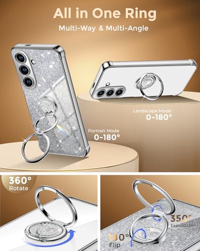 Image of XYZ for Galaxy S26 Plus Case with Stand, for Samsung Galaxy S26 Plus Case with Double Ring, Women Girls Bling Luxury Glitter Clear Phone Case Cover Heart for Samsung S26 Plus, Silver