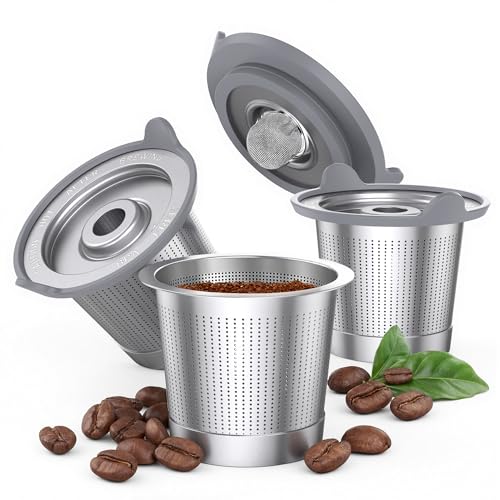 Image of ComfortGrip Reusable K Cups for Keurig 1.0, 3 Pack Stainless Steel Coffee Pods with Anti-Scald Silicone Lid, 304 Food-Grade Steel, BPA-Free (Not for K-Slim /K-Supreme /Keurig 2.0)