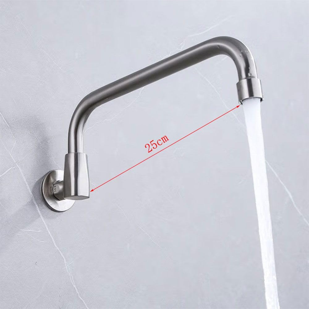 HomeLava Grifo de cocina monofrío semiautomático de pared en acero inoxidable, Grifo de cocina de pared para un solo frío, Caño giratorio 25cm, Cromado-B