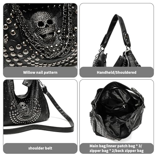 Bolso de calavera gótico para mujer con correa de hombro ajustable 6