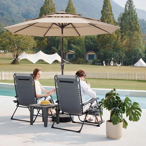 Image of JEAREY 9FT 3 Tier Patio Umbrella Outdoor Market Umbrella Table Umbrellas with 8 Ribs 1.5 Pole Push Button Tilt and Crank UV Protection for Garden,Beige