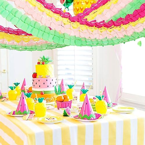 Image of Hawaiian Luau Party-Decorations Streamer Garland - 157Ft Tropical Aloha Theme Supplies Four-Leaf Clover,Rose Red Pink Green Yellow Hanging Banner,Spring Summer Beach Birthday Baby Shower Decor Hugtmr