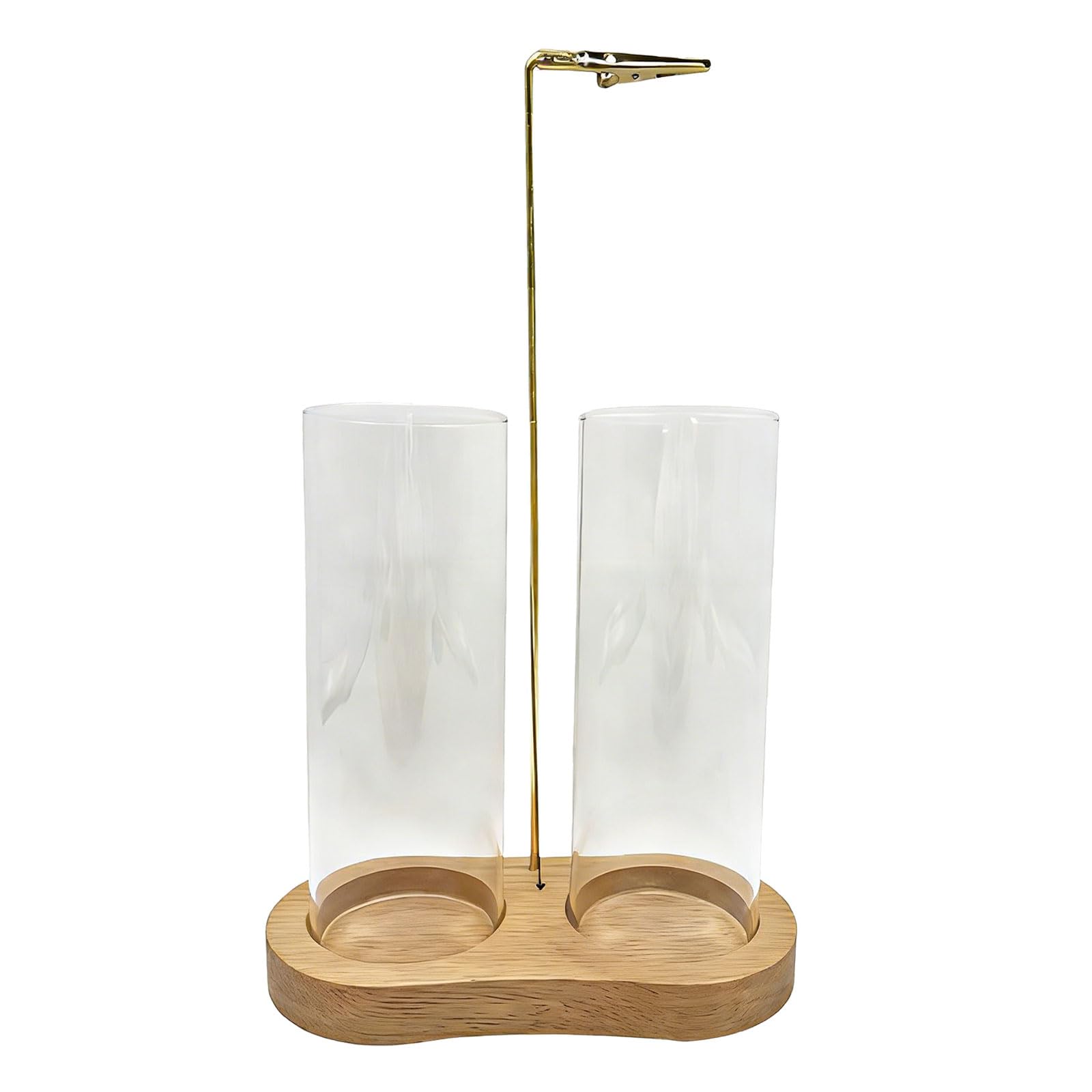 Qusinfc Clear Glass Container with Sturdy Wood Stand for Mindfulness and Simple Scent Stove
