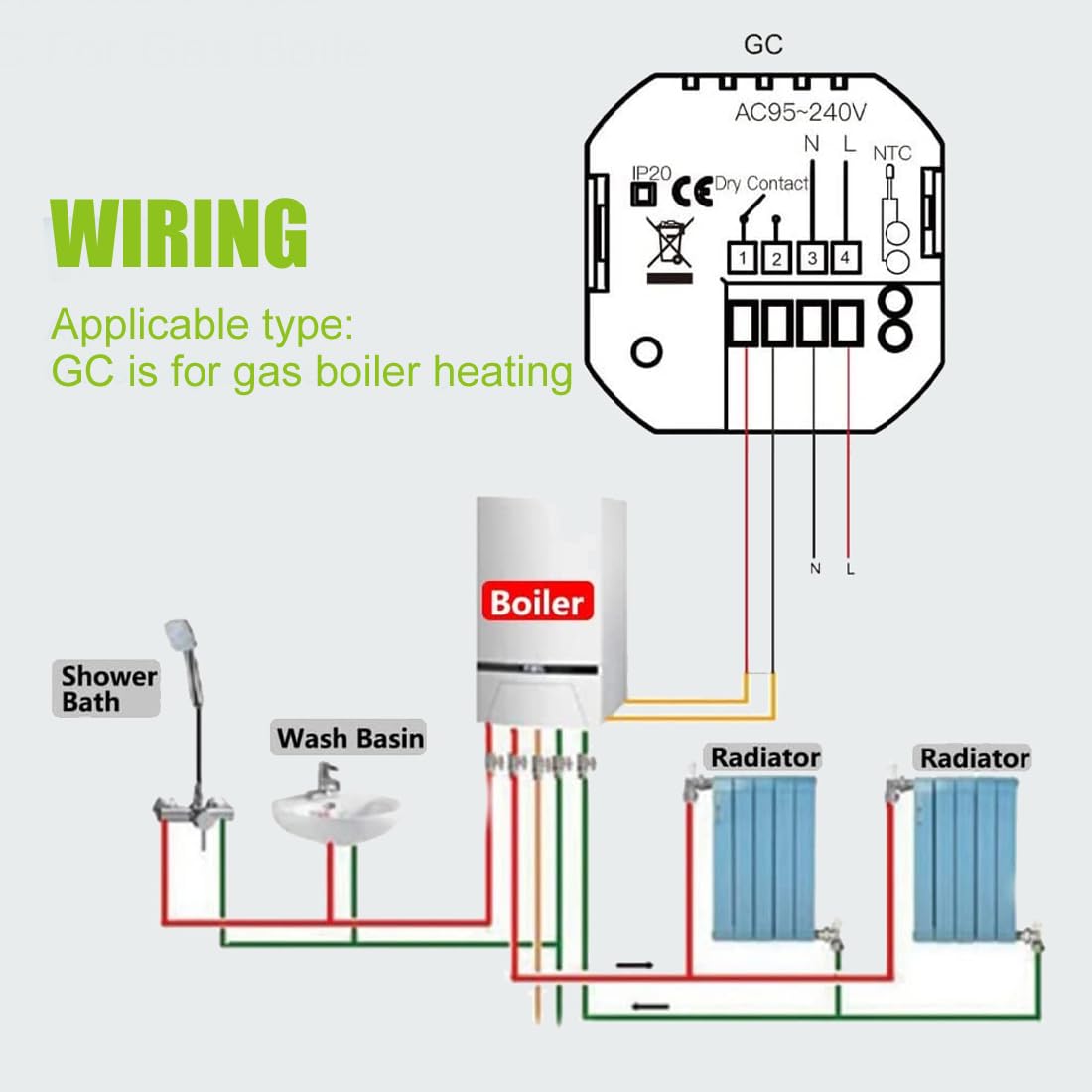 WiFi Smart Knob Termostat ogrzewania kotła gazowego, programowalny regulator temperatury WiFi, kompatybilny z aplikacją Tuya Alexa i Google Home, termostat pokojowy do kotła kombinowanego