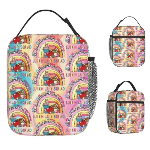 TFDGDGH Lunch Lady Squad Rainbow Lunch Bag Boîte à Lunch décontractée École Sacs à Lunch Thermiques Portables pour Filles Oxford Sac Isotherme personnalisé