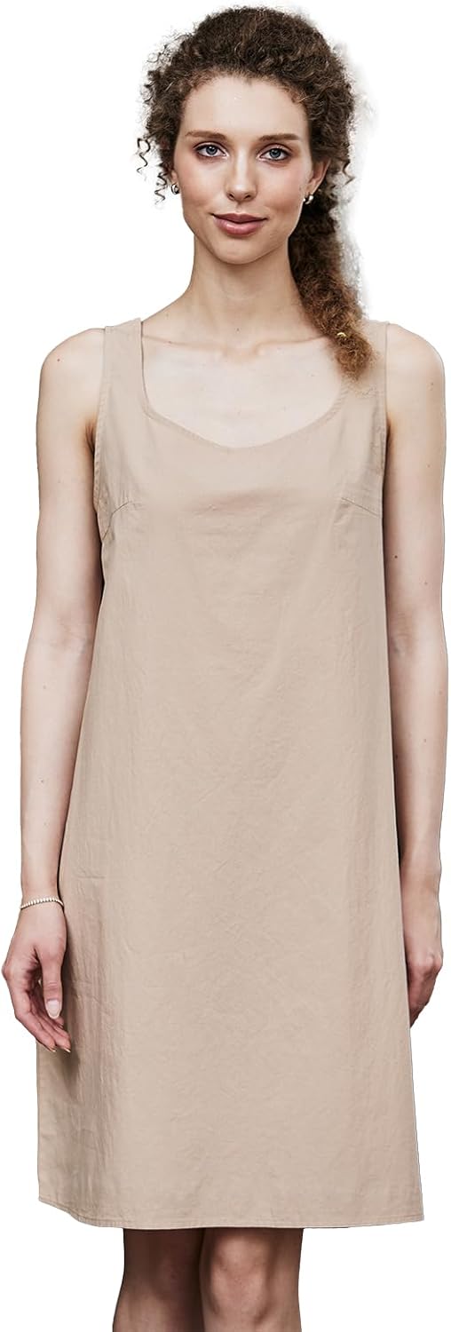 100% Washed Cotton Long Slip Dress Wide Strap Full Slip for Under Dresses Comfy Sleep Dress