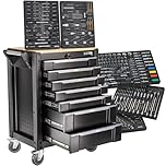 Stix UltimatePro C7/TS1 - Carrello da officina con 267 pezzi di set di utensili Cr-V, carrello degli utensili su ruote, cassetti con guide a sfera, piano di lavoro in legno