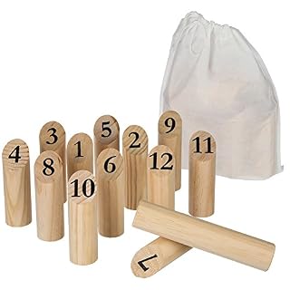 BE TOY’S jeu de quilles en bois, 12 quilles numérotées