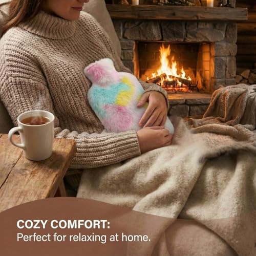 Image of Hot Water Bottle with Soft Plush Cover 2000ml Medical Grade Silicone Hot Water Bag for Period Cramps, Back Pain Relief, Hot & Cold Therapy, Muscle Aches & Body Relaxation Heating Pad (Unicorn)
