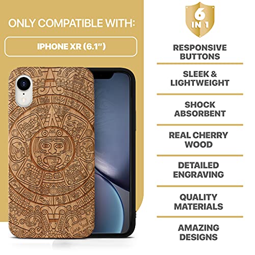 Caseyard Wood Phone Case For Iphone Xr Laser Engraved Maya Calendar Design Cherry Wood Compatible Iphone Case Protective Shockproof Slim Fit Cell Phone Cover For Men & Women #TOP6